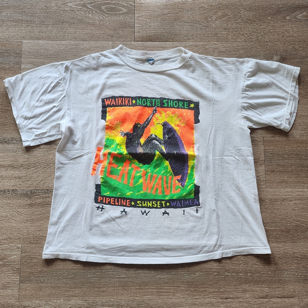 90s Hawaii Heat Wave Surfing Single Stitch Tshirt - Picture 1 of 7